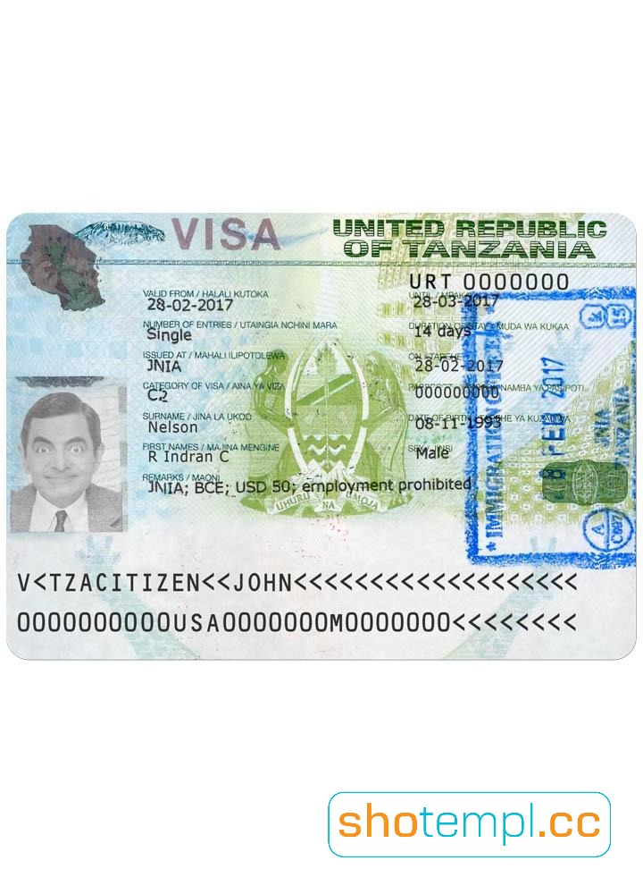 Tanzania Visa Fully Editable PSD Template